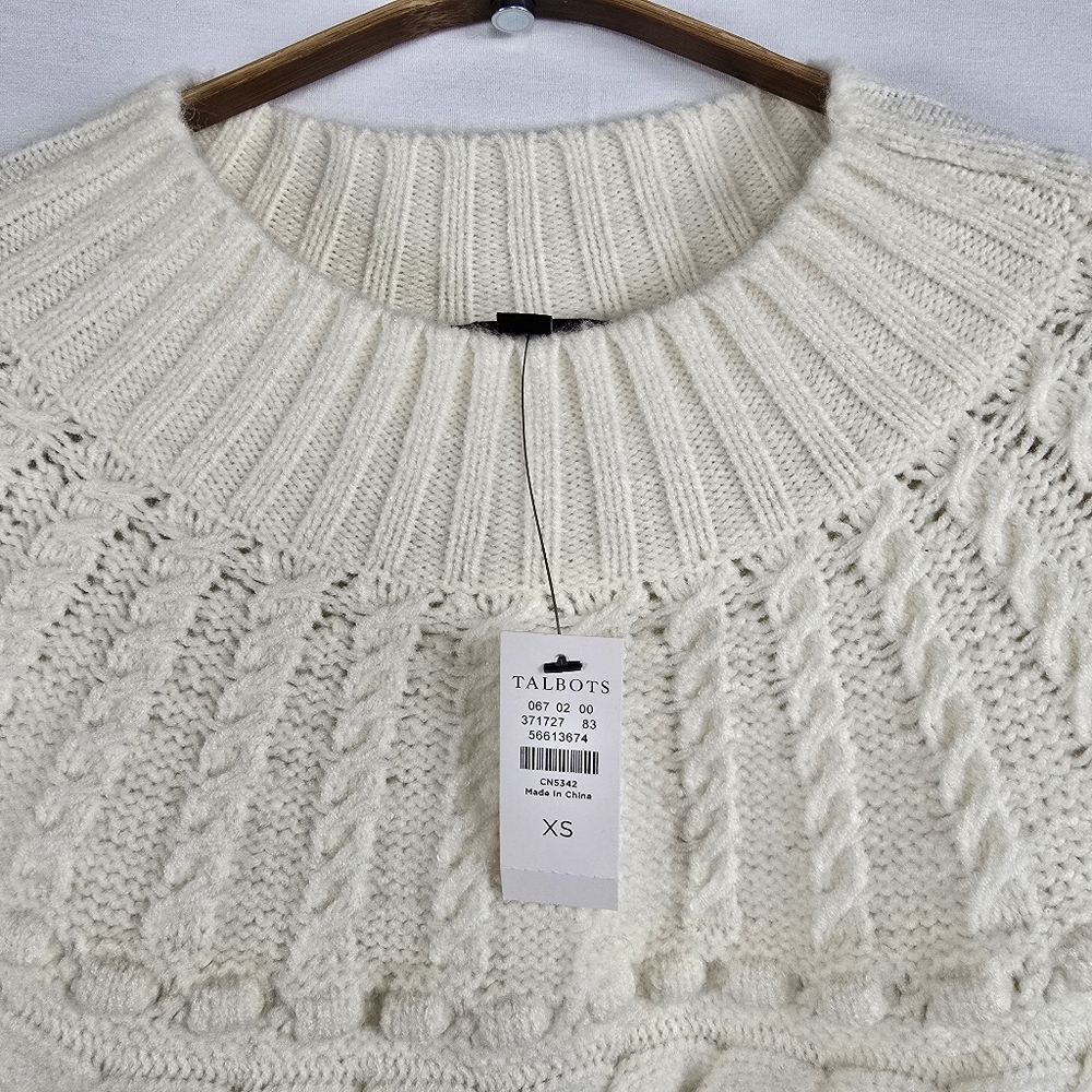 Talbots Chunky Cable Knit Poncho Ivory size XS NWT - Picture 6 of 12